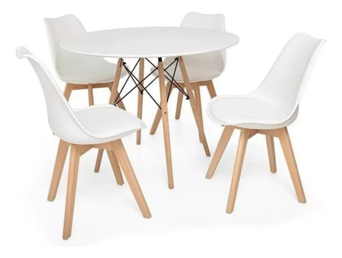 Conjunto Mesa de Jantar Eiffel 90cm Mdf Branca com 04 Cadeiras Leda Elegance