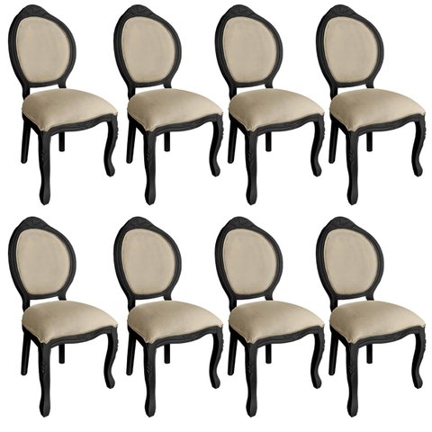 8 Cadeira Medalhao Madeira Maciça Design Ingles Luxo Poltrona Entalhada Renascentista Natural Ingles