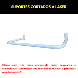 Kit 5 Araras 60cm Fixas de Parede Aço Organização de Roupas Closets Lojas Suporte Reforçado - 6
