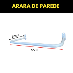 Kit 5 Araras 60cm Fixas de Parede Aço Organização de Roupas Closets Lojas Suporte Reforçado - 2
