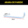 Kit 5 Araras 60cm Fixas de Parede Aço Organização de Roupas Closets Lojas Suporte Reforçado - 2