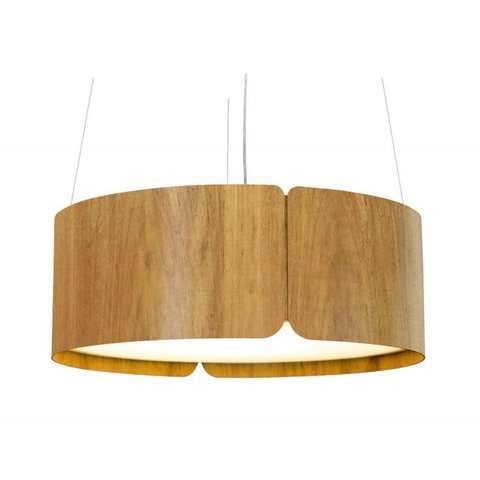 Lustre Pendente Redondo 50x21cm Cilíndrico 4xE27 Em Madeira - Freijó