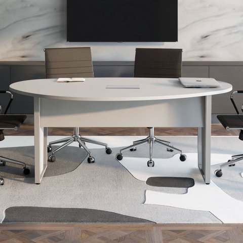 Mesa de Reunião Orgânica 180x105cm com Caixa de Tomadas e Pés em Metal Corporate Cinza