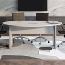Ver imagem 1 de Mesa de Reunião Orgânica 180x105cm com Caixa de Tomadas e Pés em Metal Corporate Cinza