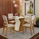 Ver imagem 1 de Conjunto Sala de Jantar Layla 4 Lugares Tampo MDF Cadeiras Suede Off White 120cm Casa 812