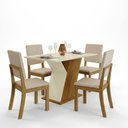 Ver imagem 5 de Conjunto Sala de Jantar Layla 4 Lugares Tampo MDF Cadeiras Suede Off White 120cm Casa 812
