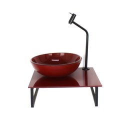 GABINETE DE VIDRO COM CUBA REDONDA COM TAMPO 40CM VERMELHO CEREJA FULL - 2