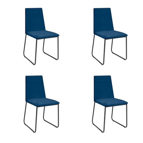 Kit 4 Cadeiras de Jantar Cozinha Industrial Lexa Veludo - Élpis Móveis - Azul Marinho - Preta