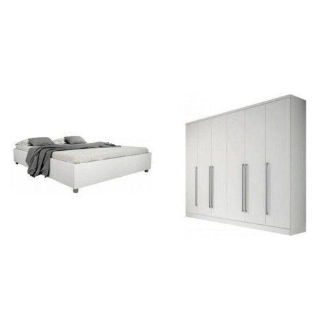 Quarto Casal Completo com Cama e Guarda Roupa 6 Portas 8 Gavetas Sevilla