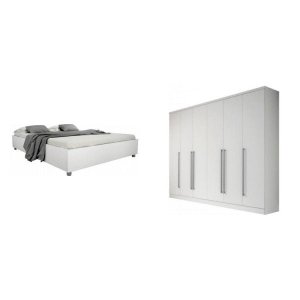 Quarto Casal Completo com Cama e Guarda Roupa 6 Portas 8 Gavetas Sevilla