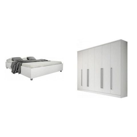 Quarto Casal Completo com Cama e Guarda Roupa 6 Portas 8 Gavetas Sevilla 