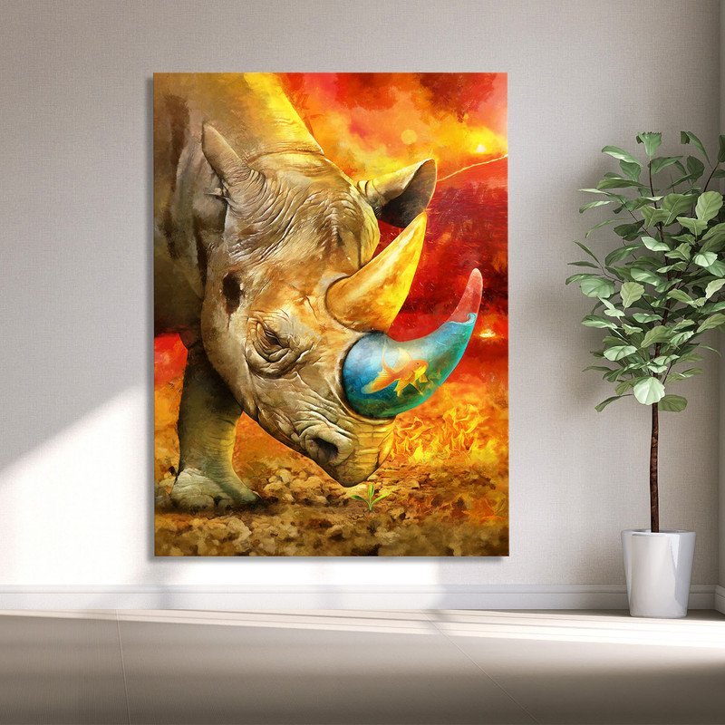 Quadro Decorativo Tela Canvas Animais Elemental Rhino - 100x70 Cm - 4