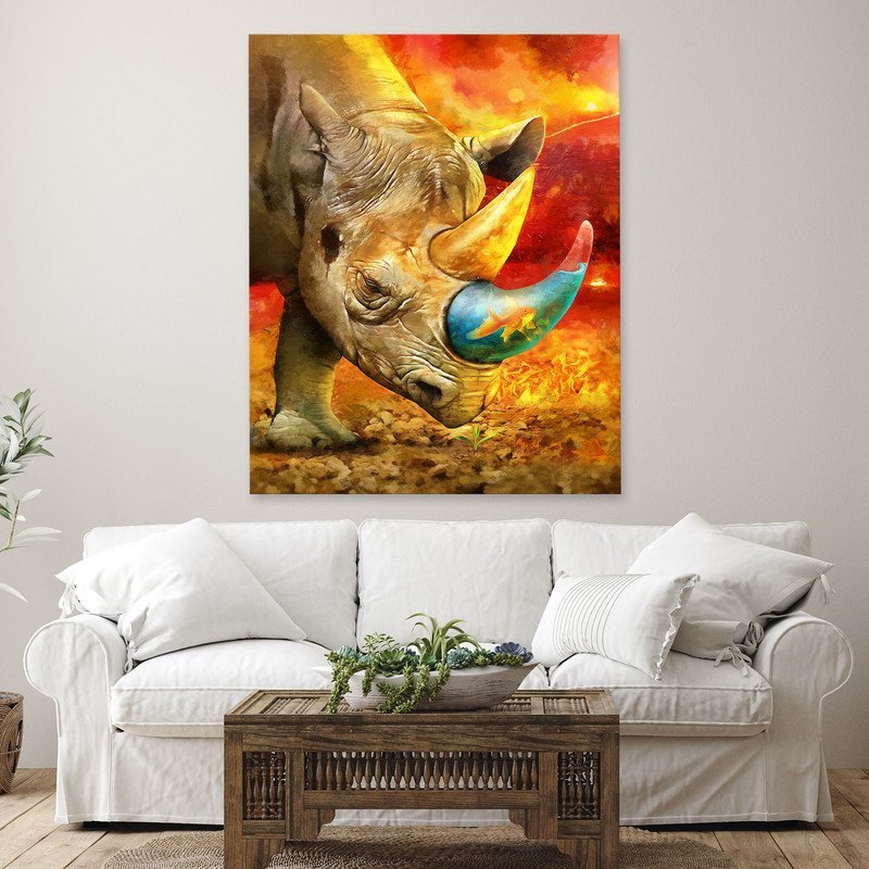 Quadro Decorativo Tela Canvas Animais Elemental Rhino - 100x70 Cm - 3