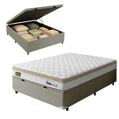 Cama Box Baú Casal Espuma Ortopédica Onix D45 138x188x61cm Hellen - Suporta até 150 kg por Pessoa