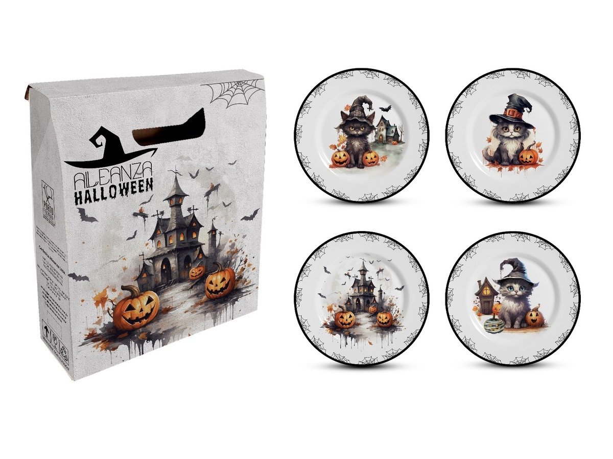 Kit Colecionável 4 Pçs Cute Cats Halloween Alleanza Alleanza Cerâmica