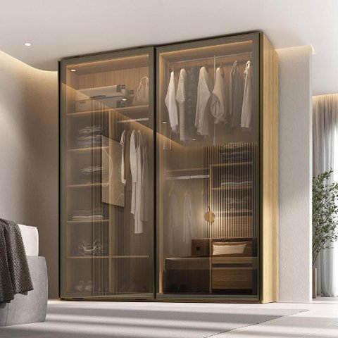 Guarda Roupa C/ 2 Portas de Correr Reflecta e Led 100% Mdf Cor:olmo