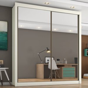 Guarda Roupa Zurique 2 Portas Espelhadas 100% Mdf Off White - Móveis Europa