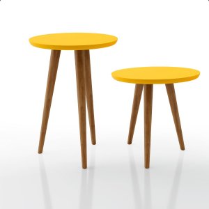 Conjunto de Mesa com Pé Palito Redonda Lateral e Apoio Lirio:amarelo