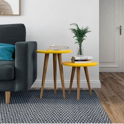 Conjunto de Mesa com Pé Palito Redonda Lateral e Apoio Lirio:amarelo - 5