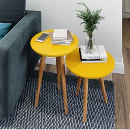 Conjunto de Mesa com Pé Palito Redonda Lateral e Apoio Lirio:amarelo - 3