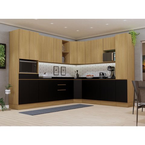 Cozinha Completa 12 Peças com Espaços para Micro-ondas e Tampos Slim Luciane Móveis