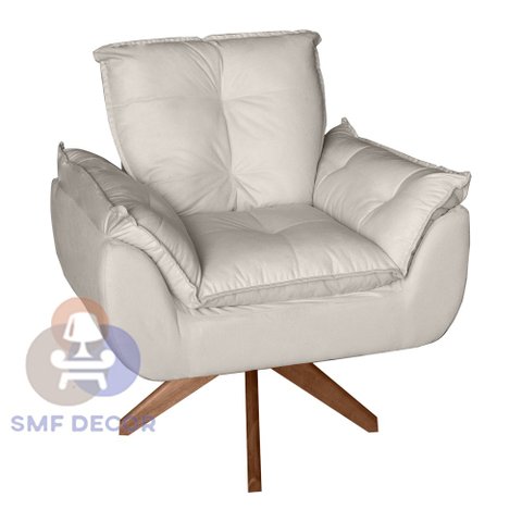 Poltrona/cadeira Decorativa Glamour Opala com Base Giratória 30cm em Madeira Bege