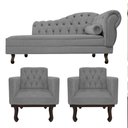 Ver imagem 1 de Kit Diva Recamier Juliana 160cm Lado Esquerdo e 02 Poltronas Classic Suede Cinza - Amarena Móveis