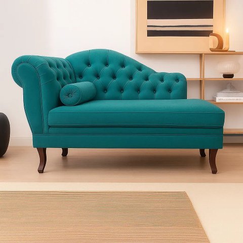 Recamier Divã Larissa 1,20cm Direito Sala Veludo:azul-turquesa/liso