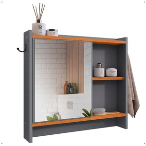 Armário Aéreo Espelheira Armarinho para Banheiro com Espelho Genova - Cinza/cinamomo - Lojas Rpm