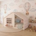 Ver imagem 1 de Cama Montessoriano Casinha com Cortina Madeira Maciça Branco/Rosa Housin