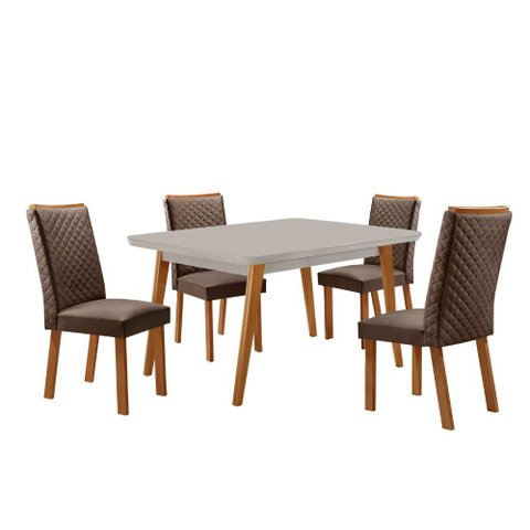 Mesa de Jantar Copper 120cm Madeira Tampo Vidro Canto Copo com 4 Cadeiras Lira