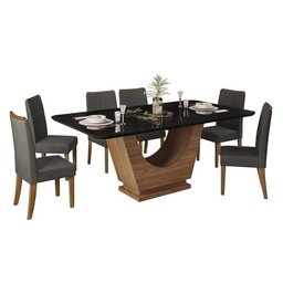 Mesa de Jantar Lili Tampo Chanfrado 170x90 com 6 Cadeiras Lucila Preto/Carvalho Europeu/Suede Cinza - 1 Mesa de Jantar Lili Tampo Chanfrado 170x90 com 6 Cadeiras Lucila Preto/Carvalho Europeu/Suede Cinza - 1