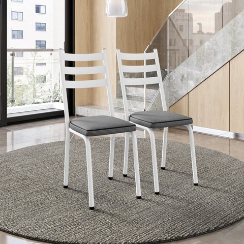 Kit com 2 Cadeiras Sala de Jantar Cozinha Europa Branco/Platina
