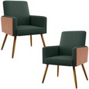 Ver imagem 1 de Kit 02 Poltronas Decorativa Maria W01 Pés Palito Linho Verde Musgo Couríssimo Camel - Lyam Decor