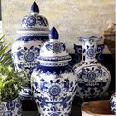 Ver imagem 2 de Kit de Porcelana Azul e Branca Potiche e Vaso Decoração