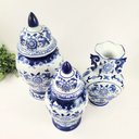 Ver imagem 6 de Kit de Porcelana Azul e Branca Potiche e Vaso Decoração