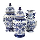 Ver imagem 1 de Kit de Porcelana Azul e Branca Potiche e Vaso Decoração
