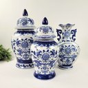 Ver imagem 3 de Kit de Porcelana Azul e Branca Potiche e Vaso Decoração