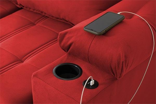 Sofá Retrátil Reclinável Verona Usb + Porta Copo 2,30m Suede Velut Vermelho C/ Molas no Assento - 6