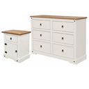 Ver imagem 1 de Conjunto 1 Mesa de Cabeceira Corona Mexicana + Cômoda 6 Gavetas Creme/Carvalho