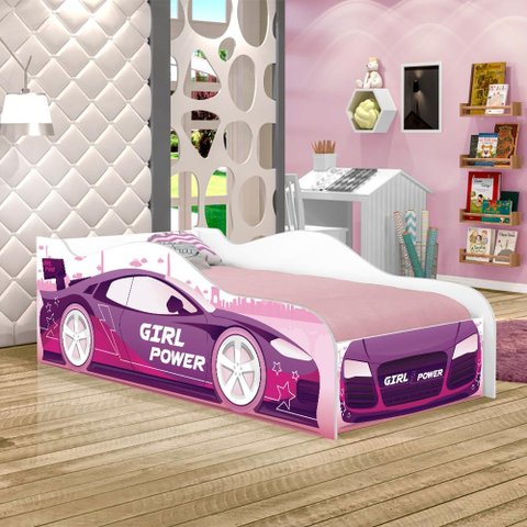 Cama Carro Rosa Kids Solteiro Com Colchão