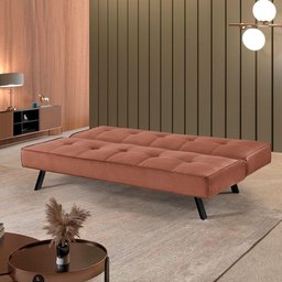 Sofa Cama Atlanta 2 Lugares 177cm Pe Talento Móveis Veludo Paris Caramelo - 2