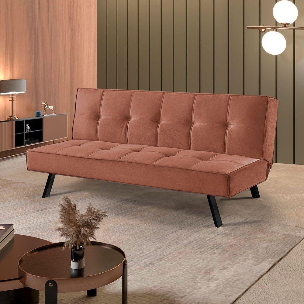 Sofa Cama Atlanta 2 Lugares 177cm Pe Talento Móveis Veludo Paris Caramelo