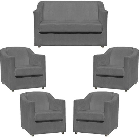 Kit Namoradeira Decorativa + 4 Poltronas para Sala Manicure Recepção Consultório Mila Suede