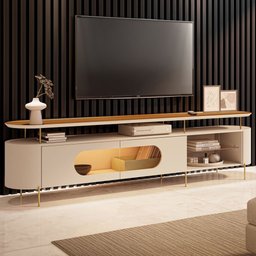 Rack para Sala de Estar Tv 85 Pol Orgânico Sâmia B01 Off White Cinamomo - Lyam Decor - 2