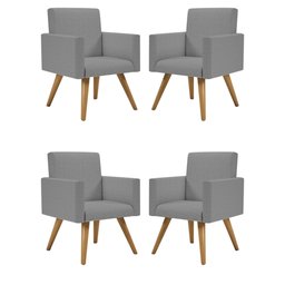 Kit 4 Poltronas Decorativa Cadeira Escritório Recepção Linho Cor:Linho Grafite - 1
