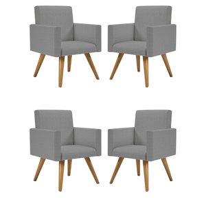 Kit 4 Poltronas Decorativa Cadeira Escritório Recepção Linho Cor:Linho Grafite