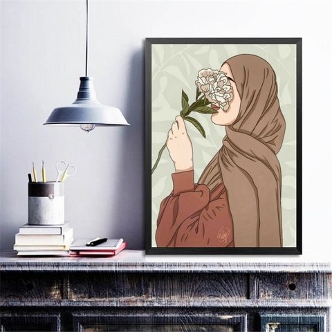 Quadro Decorativo Mulher Árabe 45x34cm:madeira Preta