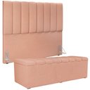 Ver imagem 5 de Kit Cabeceira Cama Box Casal 140 cm com Calçadeira Recamier Baú Dália W01 Linho Rosê - Lyam