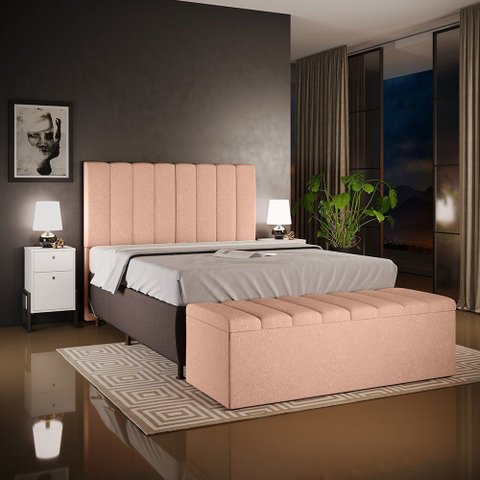 Kit Cabeceira Cama Box Casal 140 cm com Calçadeira Recamier Baú Dália W01 Linho Rosê - Lyam